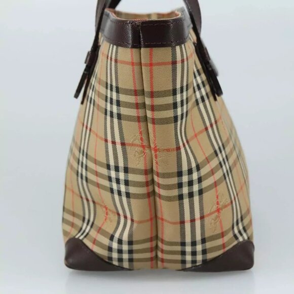 Burberrys Nova Check Hand Bag Canvas Leather Beige Brown Silver Auth - Picture 6 of 15